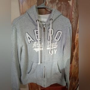 Aeropostale Heather Gray Hoodie with White Accents